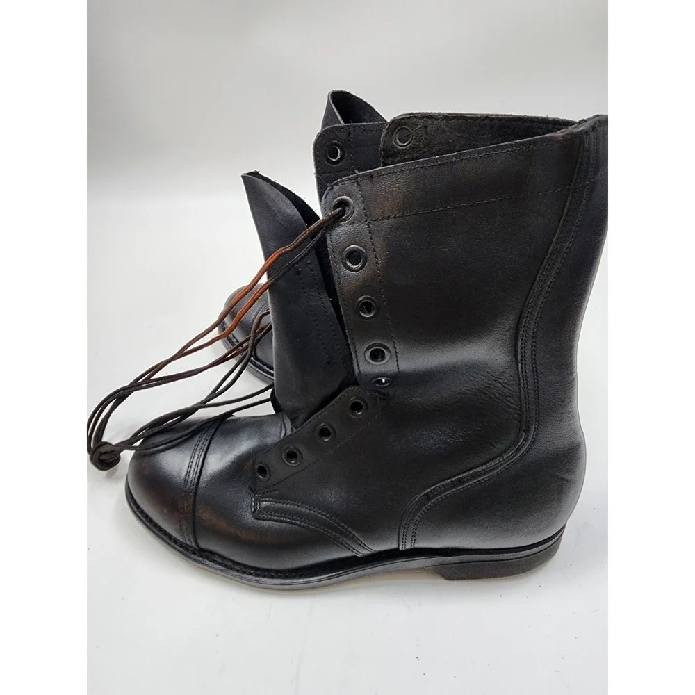 Vintage Black Leather Military Paratrooper Combat Boots Cap Toe Mens Size 8 R